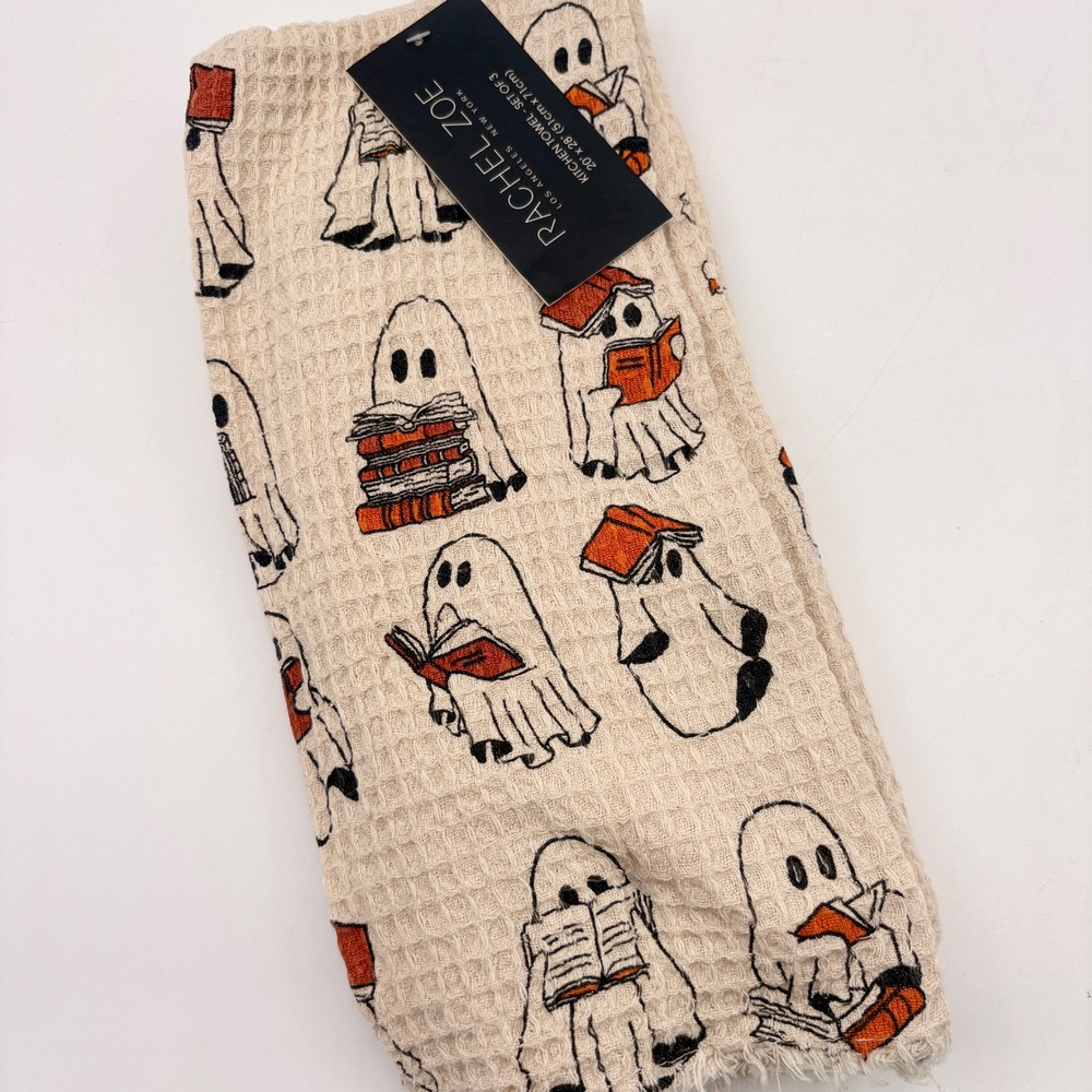 Rachel Zoe‎ Reading Ghost Waffle Weave Kitchen Towels Set of 3 Halloween Cream